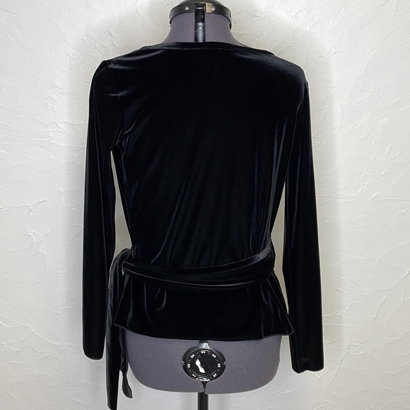 - J.Jill Black Velvet Wrap Style Long Sleeve Shirt - Picture 3 of 6